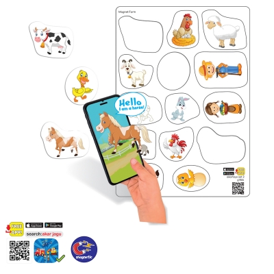 Магнити Животните от фермата Говорещи и Разказващи на Български 11x14 см общо 14 ел., от EVA пяна с добавена реалност на 16 езика 22x16x0.3 см