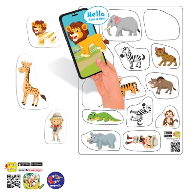 Магнити Сафари Говорещи и Разказващи на Български 11x14 см общо 14 ел., от EVA пяна с добавена реалност на 16 езика 22x16x0.3 см