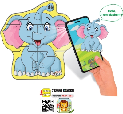 Говорещ и Разказващ Пъзел „Слонче“ на Български – 5 Елемента (16×13 см), от EVA Пяна, с Добавена Реалност на 16 Езика