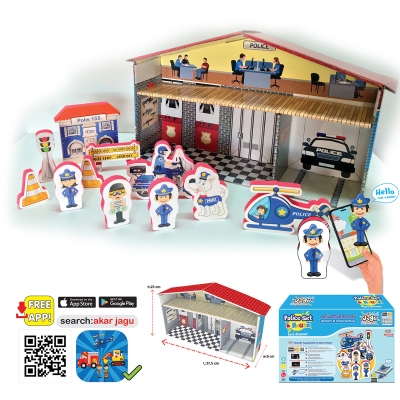 Говореща и Разказваща Игра „Професии: Полицейски Участък и Станция“ на Български с Фигурки, с Добавена Реалност на 16 Езика, 41×26×10 см