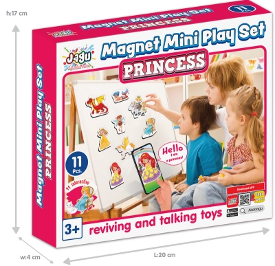 Говореща и Разказваща Магнитна Игра „Принцеси“ на Български – 11 Елемента от EVA Пяна (7×5 см), с Добавена Реалност на 16 Езика, 20×17×4 см