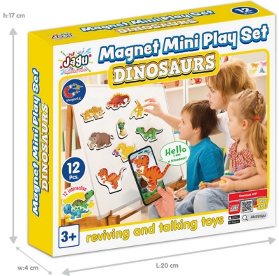 Говореща и Разказваща Магнитна Игра „Динозаврите“ на Български – 12 Елемента от EVA Пяна (около 10×5 см), с Добавена Реалност на 16 Езика, 20×17×4 см