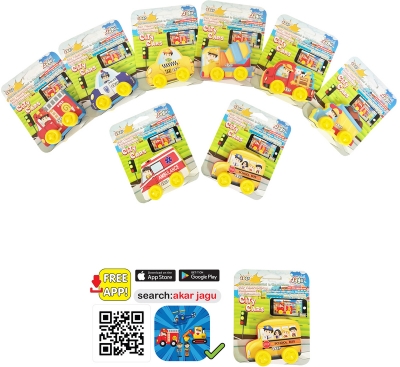 Говореща и Разказваща Играчка „Коли и Камиончета“ на Български – с Движещи се Гуми, с Добавена Реалност на 16 Езика, от EVA Пяна, 10×16×6 см