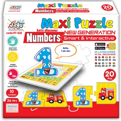Говорещ и Разказващ Пъзел „Забавните Числа“ на Български за Най-Малките – 10 Числа по 2 Елемента (15×9 см), Общо 20 Елемента, от EVA Пяна, с Добавена Реалност на 16 Езика, 20×17×4 см