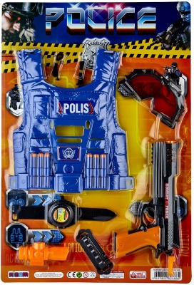 Полицейски Комплект с Бронежилетка и Пистолет с Меки Патрони 65×39×4