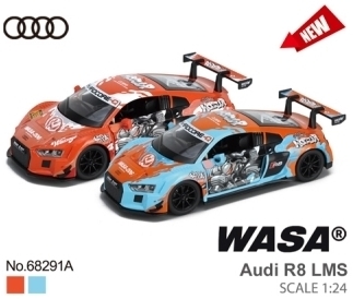 Метална Кола Audi R8 LMS с Дизайн WASA, Отваряеми Врати, Преден Капак и Багажник, Светлина и Звук MSZ 1:24