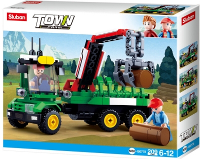 Конструктор Sluban Сити – Камион с Ремарке и Кран за Трупи, 209 Елемента, 2 Фигурки, 29×24×6 см