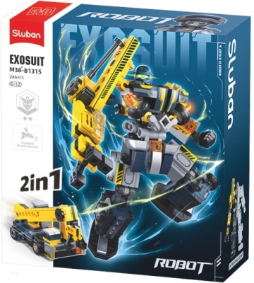 Конструктор Sluban ExoSuit Трансформер 2в1 робот превръщащ се в камион кран 246 ел. с 1 фигурка 24x22x7 см