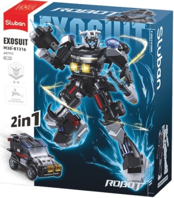 Конструктор Sluban ExoSuit Трансформер 2в1 робот превръщащ се в полицейска кола 247 ел. с 1 фигурка 24x22x7 см