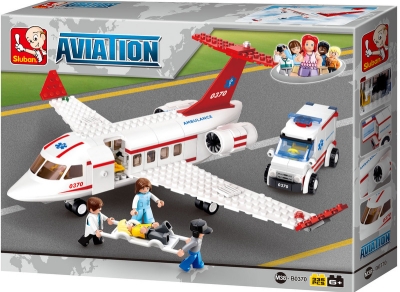 Конструктор Sluban Авиация – Самолет „Въздушна Линейка“, 335 Елемента, 4 Фигурки, 38×29×7 см