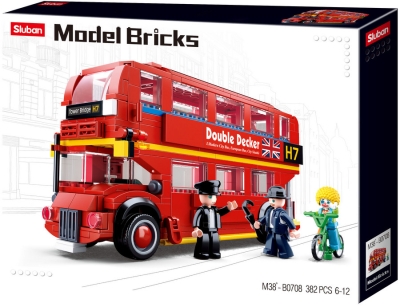 Конструктор Sluban Сити – Лондонски Двуетажен Градски Автобус, 382 Елемента, 3 Фигурки, 43×33×? см