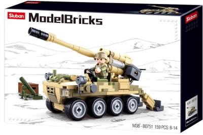 Конструктор Sluban Армия – Bobcat Щурмова Артилерийска Установка 8×8, Точен Модел, 1 Фигурка, 159 Елемента, 29×19×6 см