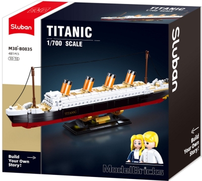 Конструктор Sluban – Кораб „Титаник“, Точен Модел 1:700, 481 Елемента, 2 Фигурки, 30×29×13 см