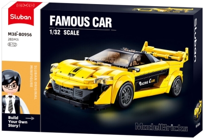 Конструктор Sluban Коли – Състезателна Кола „Жълта“, Точен Модел 1:32, 283 Елемента, 2 Фигурки, 30×19×7 см