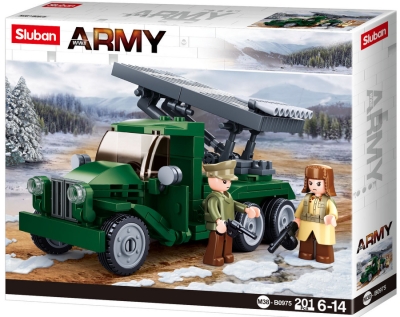Конструктор Sluban Армия – Катюша Ракетна Установка за Залпов Огън (Втора Световна Война), 201 Елемента, 2 Фигурки, 29×19×6 см
