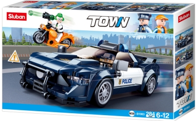 Конструктор Sluban Полиция – Кола с Мотор, 284 Елемента, 3 Фигурки, Стрелба, 38×24×7 см