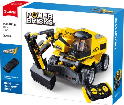 Конструктор Sluban Сити – Багер с Радио Контрол, 353 Елемента, 4 Задвижващи Колела, 1 Фигурка, 38×29×10 см