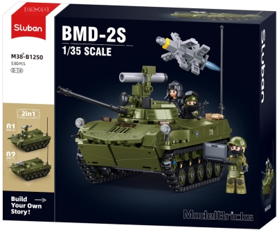 Конструктор Sluban Армия Бронетранспортьор 2в1 BMD 2S точен модел 530 ел. с 3 фигурки 43x29x7 см