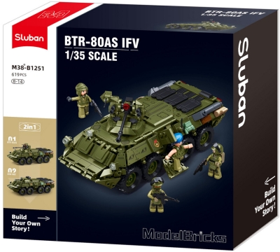 Конструктор Sluban Армия 2в1 Танк Т-34 от Втората световна война и танк Т-85 точен модел 619 ел. с 3 фигурки 52x33x7 см