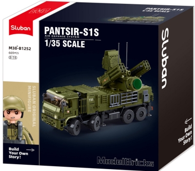 Конструктор Sluban Армия Самоходна ракетна установка PANTSIR-S1S ADS точен модел 669 ел. с 3 фигурки 30x29x15 см