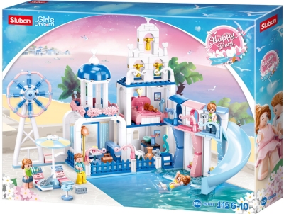 Конструктор Sluban Мечти – Вила с Пързалка, 446 Елемента, 4 Фигурки, 43×33×7 см