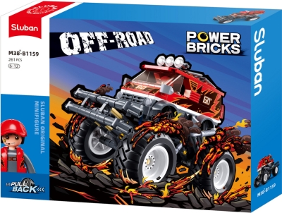 Конструктор Sluban Коли Джип Всъдеход 261 ел. с 1 фигурка и задвижване при издърпване назад 38x29x7 см