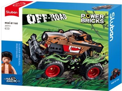 Конструктор Sluban Коли Джип Всъдеход 269 ел. с 1 фигурка и задвижване при издърпване назад 38x29x7 см