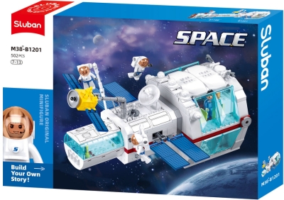 Конструктор Sluban Космос Космическа орбитална станция основен модул 502 ел. с 4 фигурки 48x33x7 см