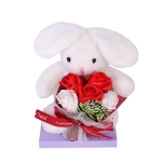 Зайче с букет рози в луксозна опаковка , Iguana.bg Rabbit Rose, Плюш, 25см, Бял