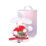 Зайче с букет рози в луксозна опаковка , Iguana.bg Rabbit Rose, Плюш, 25см, Бял