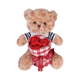 Мече с Букет Рози в Стилна Луксозна Кутия Bear Love от Iguana.bg, Височина 25 см.