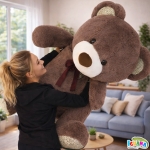 Огромен Плюшен Мечок 150 см с Панделка и Глитер – Луксозен Подарък, Кафяв или Бежов