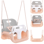 Детска люлка 3 в 1 на въжета за дом и градина, с облегалка и предпазни колани, до 30 кг, сиво-бежова