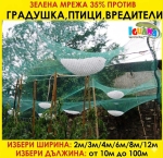 Мрежа против градушка и птици, 35% на ролка 10/100м зелена с UV защита