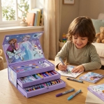 Рисувателен комплект триетажно куфарче с Моливи, Флумастери и Боички Замръзналото Кралство, Frozen