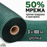 Мрежа Против Градушка и Птици 50% Засенчване | UV Защита за Зеленчуци | Ролка 3x100м Зелена 