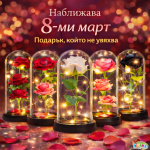 Светеща LED Роза в Стъкленица с USB Захранване, Луксозна Подаръчна Кутия