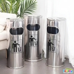 Външен Пепелник Инокс с Кошче за Отпадъци – Стоящ Метален Пепелник за Навън, Различни Размери