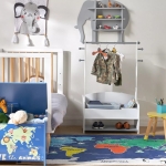 Дървена Стойка за Детски Дрехи, Етажерка с Рафтове за Съхранение - WHITE/GREY