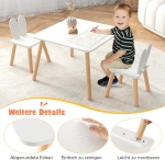 Детска Дървена Маса с 2 Столчета BUNNY, Комплект за Учене, Рисуване, Игра, Хранене, за Детска Стая, Бял