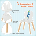 Детска Дървена Маса с 2 Столчета BUNNY, Комплект за Учене, Рисуване, Игра, Хранене, за Детска Стая, Бял