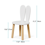 Детска Дървена Маса с 2 Столчета BUNNY, Комплект за Учене, Рисуване, Игра, Хранене, за Детска Стая, Бял