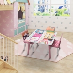 Детска Дървена Маса с 2 Столчета, Комплект за Учене, Игра, Рисуване, Хранене, Бяло, Розово - SUPER GIRL