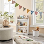 Детска Етажерка , Дървен Органайзер за Книжки и Играчки, Бял Цвят, за Уютната Детска Стая