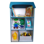 Детска етажерка - Къщичка MONSTER, Синя за съхранение на играчки и книжки