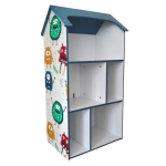 Детска етажерка - Къщичка MONSTER, Синя за съхранение на играчки и книжки