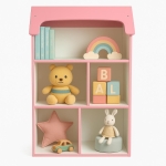 Детска етажерка - Къщичка SUPER GIRL, Розова за съхранение на играчки и книжки