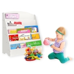 Детска Етажерка , Органайзер с Рафтове за Книжки и Списания, Дървена, Бяла, 80х30х80 см.