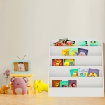 Детска Етажерка , Органайзер с Рафтове за Книжки и Списания, Дървена, Бяла, 80х30х80 см.