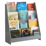 Детска Етажерка за Книжки и Списания, Библиотека с Рафтове, Дървена Секция - Бяло и Сиво